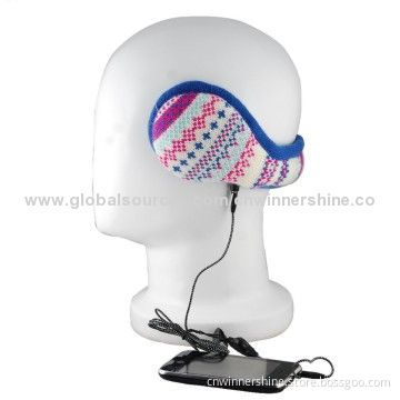 Audio Back Head Earmuff in Pattern Knitted with Stereo Headphones for iPad or MP3 Player Use